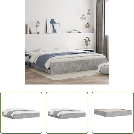 vidaXL Letto con cassetti -  Giroletto Cassetti Grigio Cemento 180x200 cm Legno Multistrato