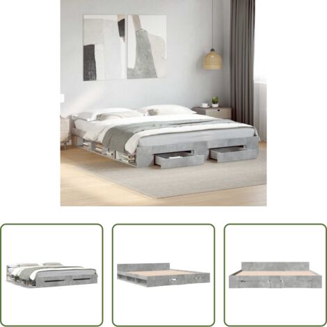 vidaXL Letto con cassetti -  Giroletto Cassetti Grigio Cemento 180x200 cm Legno Multistrato