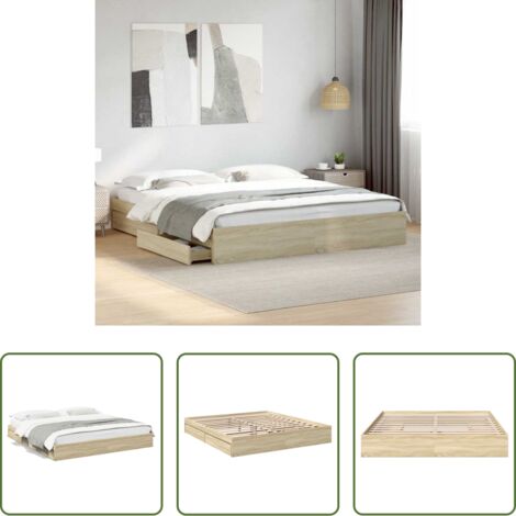 vidaXL Letto con cassetti -  Giroletto Cassetti Rovere Sonoma 180x200 cm Legno Multistrato
