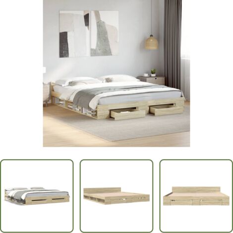 vidaXL Letto con cassetti -  Giroletto Cassetti Rovere Sonoma 180x200 cm Legno Multistrato