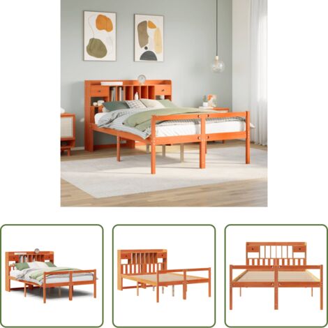 vidaXL Letto con cassetti -  Letto Libreria senza Materasso Marrone Cera 160x200 cm in Pino