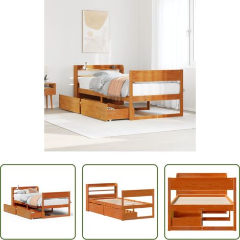 vidaXL Letto con cassetti -  Letto senza Materasso Marrone Cera 75x190 cm in Legno di Pino