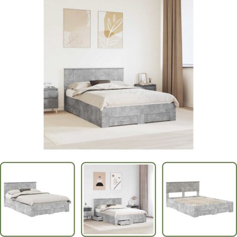 vidaXL Letto con cassetti -  Struttura del letto con testiera Grigio cemento 160 x 200 cm