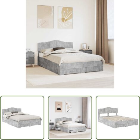 vidaXL Letto con cassetti -  Struttura del letto con testiera Grigio cemento 160 x 200 cm