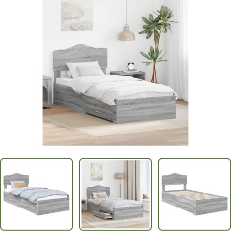 vidaXL Letto con cassetti -  Struttura del letto con testiera Grigio Sonoma 100 x 200 cm