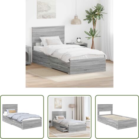 vidaXL Letto con cassetti -  Struttura del letto con testiera Grigio Sonoma 100 x 200 cm