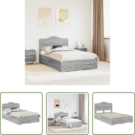 vidaXL Letto con cassetti -  Struttura del letto con testiera Grigio Sonoma 120 x 200 cm