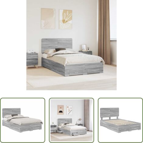 vidaXL Letto con cassetti -  Struttura del letto con testiera Grigio Sonoma 120 x 200 cm