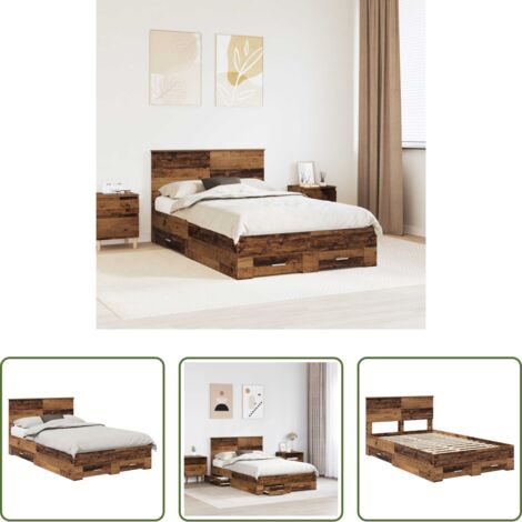 vidaXL Letto con cassetti -  Struttura del letto con testiera Legno vecchio 120 x 190 cm