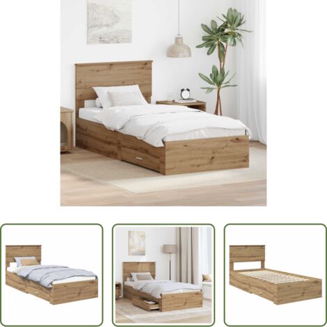 vidaXL Letto con cassetti -  Struttura del letto con testiera Rovere artigianale 90 x 190 cm