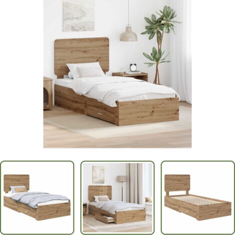 vidaXL Letto con cassetti -  Struttura del letto con testiera Rovere artigianale 90 x 200 cm