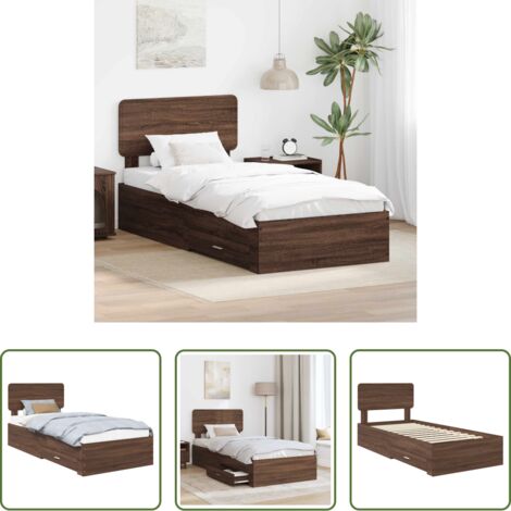 vidaXL Letto con cassetti -  Struttura del letto con testiera Rovere Marrone 75 x 190 cm