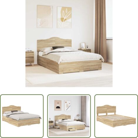 vidaXL Letto con cassetti -  Struttura del letto con testiera Rovere Sonoma 150 x 200 cm