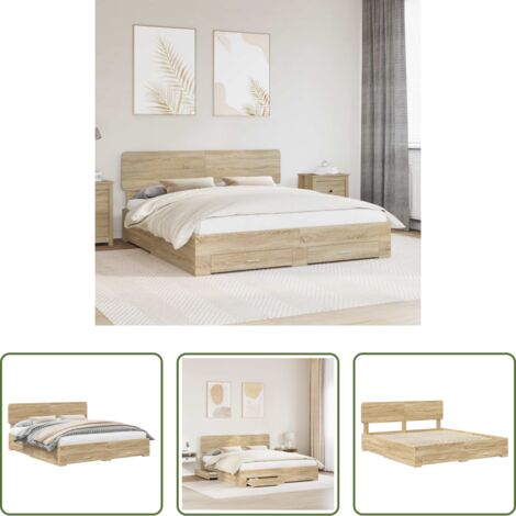 vidaXL Letto con cassetti -  Struttura del letto con testiera Rovere Sonoma 200 x 200 cm