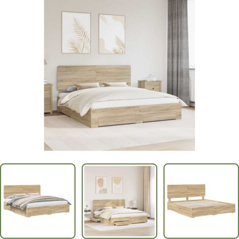 vidaXL Letto con cassetti -  Struttura del letto con testiera Rovere Sonoma 200 x 200 cm