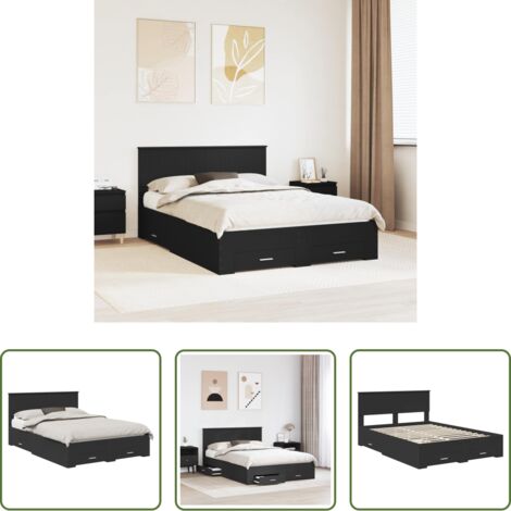 vidaXL Letto con cassetti -  Struttura del letto Nero 135 x 190 cm Legno multistrato