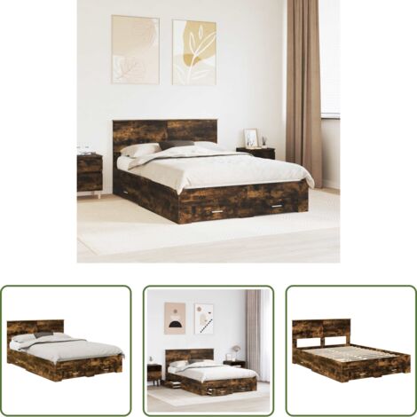 vidaXL Letto con cassetti -  Struttura del letto Rovere fumé 135 x 190 cm Legno multistrato