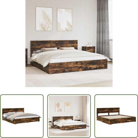 vidaXL Letto con cassetti -  Struttura del letto Rovere fumé 200 x 200 cm Legno multistrato