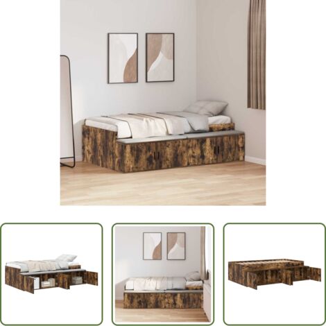 vidaXL Letto con cassetti -  Struttura del letto Rovere fumé 80 x 200 cm Legno multistrato