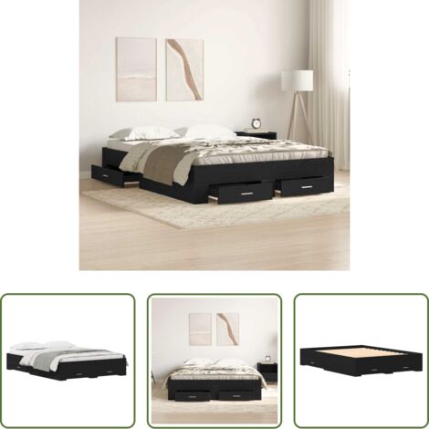 vidaXL Letto con cassetti -  Struttura del letto Rovere Nero 140 x 190 cm Legno multistrato