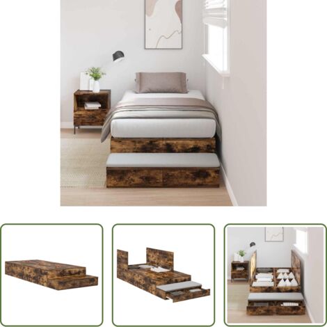 vidaXL Letto con cassetti -  Struttura letto con contenitore con cassetto Rovere fumé 100 cm