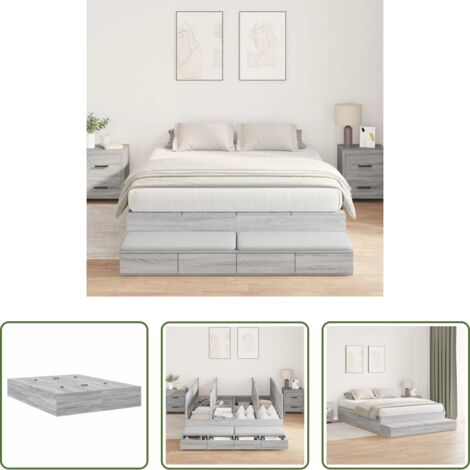 vidaXL Letto con cassetti -  Struttura letto con contenitore Grigio Sonoma 140 cm