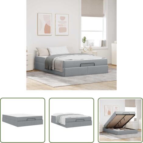vidaXL Letto con cassetti -  Struttura letto con materasso 2 pcs Grigio chiaro Tessuto