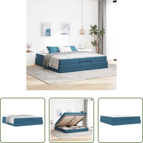 vidaXL Letto con cassetti -  Struttura letto con materasso con materasso 2 pcs Blu Velluto