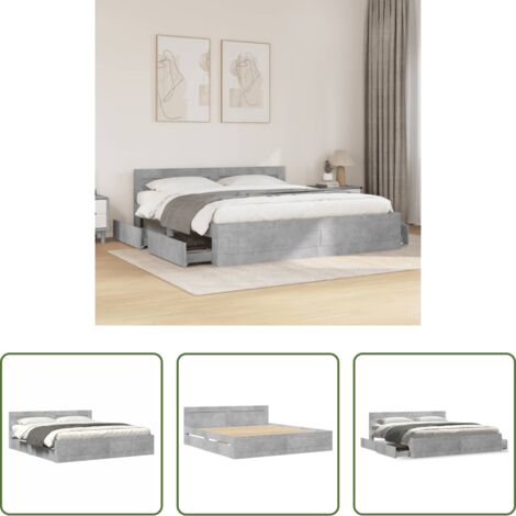 vidaXL Letto con cassetto -  Giroletto Testiera Grigio Cemento 180x200 cm Legno Multistrato