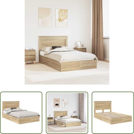 vidaXL Letto con cassetto -  Letto con Contenitore con testiera Rovere Sonoma 120 x 200 cm