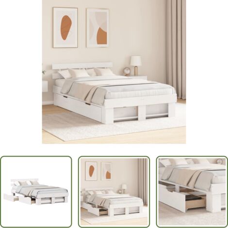 vidaXL Letto con cassetto -  Struttura del letto Bianco 135 x 190 cm Pino massello