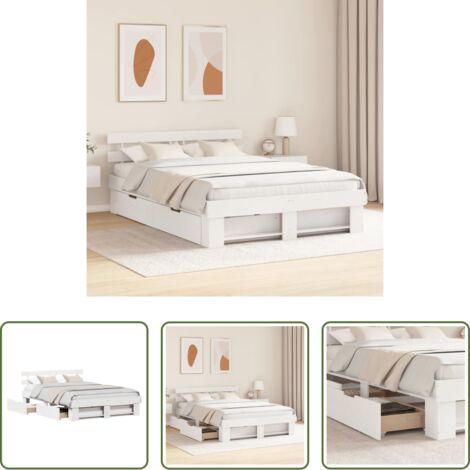 vidaXL Letto con cassetto -  Struttura del letto Bianco 150 x 200 cm Pino massello