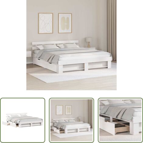 vidaXL Letto con cassetto -  Struttura del letto Bianco 200 x 200 cm Pino massello