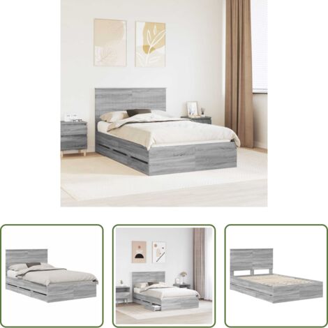 vidaXL Letto con cassetto -  Struttura del letto con testiera Grigio Sonoma 120 x 200 cm