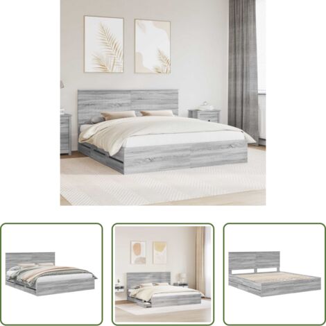 vidaXL Letto con cassetto -  Struttura del letto con testiera Grigio Sonoma 180 x 200 cm