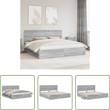 vidaXL Letto con cassetto -  Struttura del letto con testiera Grigio Sonoma 200 x 200 cm