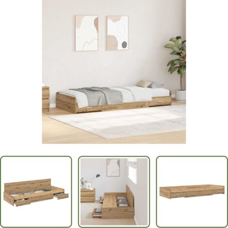 vidaXL Letto con cassetto -  Struttura del letto con testiera Rovere artigianale 80 x 200 cm
