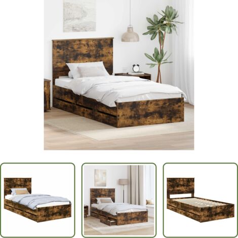 vidaXL Letto con cassetto -  Struttura del letto con testiera Rovere fumé 100 x 200 cm