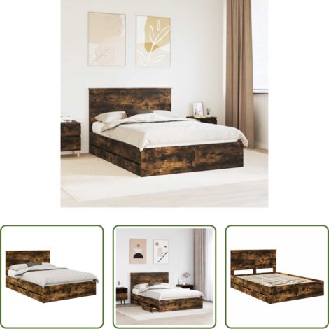 vidaXL Letto con cassetto -  Struttura del letto con testiera Rovere fumé 135 x 190 cm