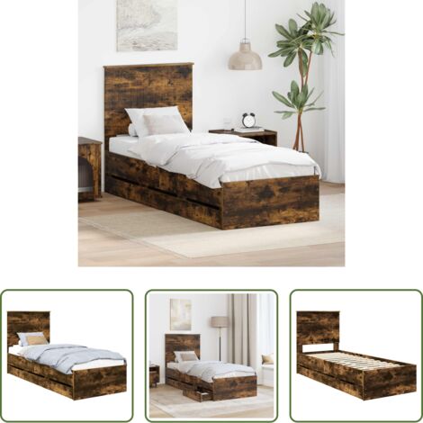 vidaXL Letto con cassetto -  Struttura del letto con testiera Rovere fumé 75 x 190 cm