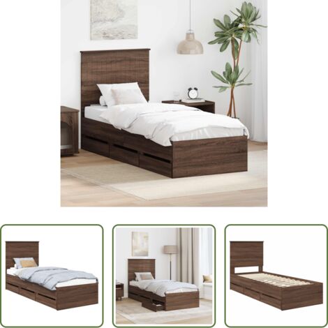 vidaXL Letto con cassetto -  Struttura del letto con testiera Rovere Marrone 75 x 190 cm