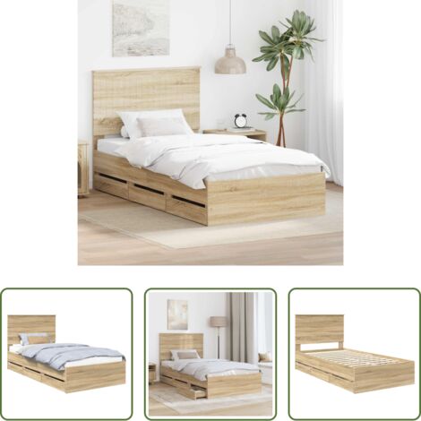 vidaXL Letto con cassetto -  Struttura del letto con testiera Rovere Sonoma 100 x 200 cm