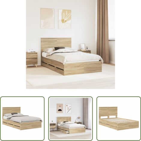 vidaXL Letto con cassetto -  Struttura del letto con testiera Rovere Sonoma 120 x 200 cm