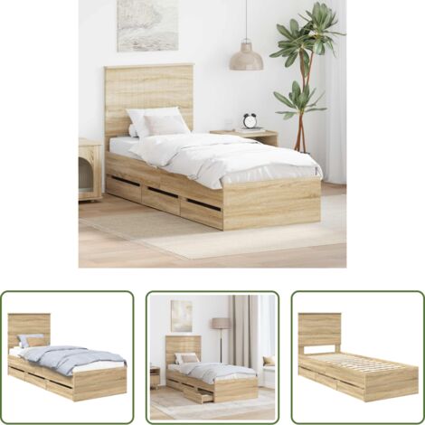 vidaXL Letto con cassetto -  Struttura del letto con testiera Rovere Sonoma 75 x 190 cm