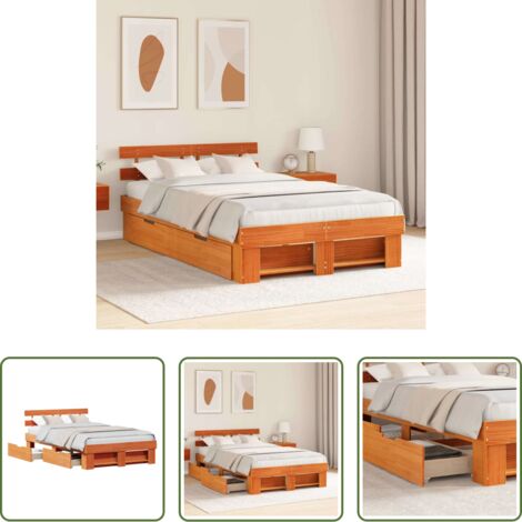 vidaXL Letto con cassetto -  Struttura del letto Marrone cerato 135 x 190 cm Pino massello