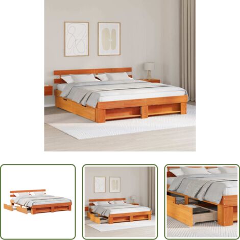 vidaXL Letto con cassetto -  Struttura del letto Marrone cerato 200 x 200 cm Pino massello