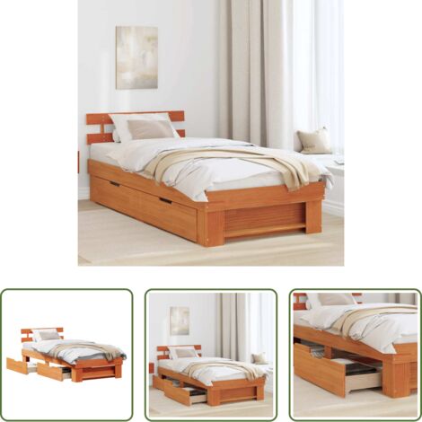 vidaXL Letto con cassetto -  Struttura del letto Marrone cerato 80 x 200 cm Pino massello