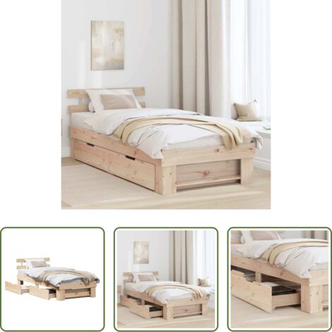 vidaXL Letto con cassetto -  Struttura del letto Naturale 100 x 200 cm Pino massello