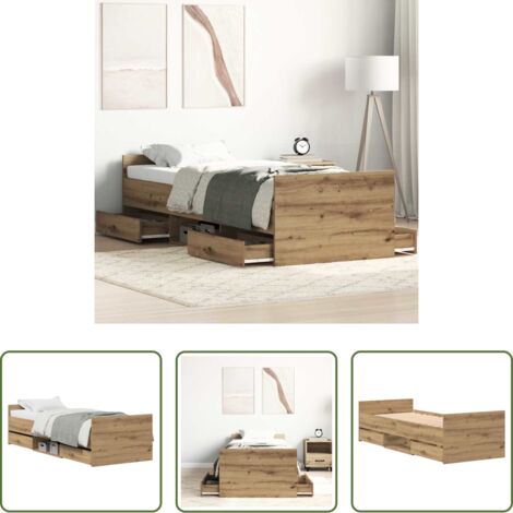 vidaXL Letto con cassetto -  Struttura del letto Rovere artigianale 193 x 78 x 50 cm