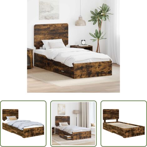 vidaXL Letto con cassetto -  Struttura del letto Rovere fumé 90 x 190 cm Legno multistrato